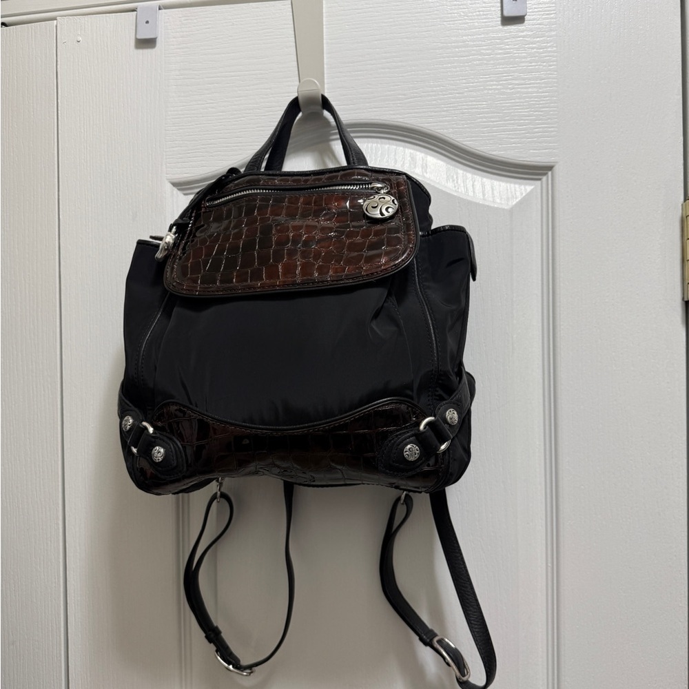 Black and Brown Men’s Convertible Backpack - Croc-Accent Nylon